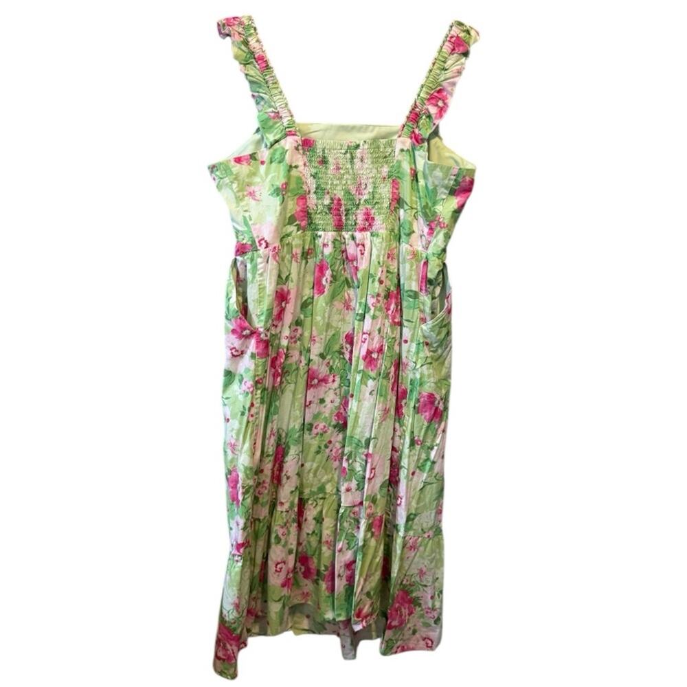 TORRID Green & Pink Floral Ruffle Strap Midi Dress | Size 1 - Picture 4 of 13